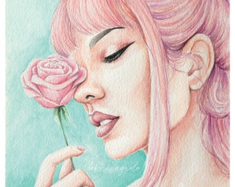 Acuarela rosa | Print ilustración | Lámina decorativa | Reproducción