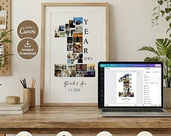 Editable 1st Anniversary Photo Collage Gift | 1 Year Anniversary Printable | Custom Gift for Him or Her | Digital Download