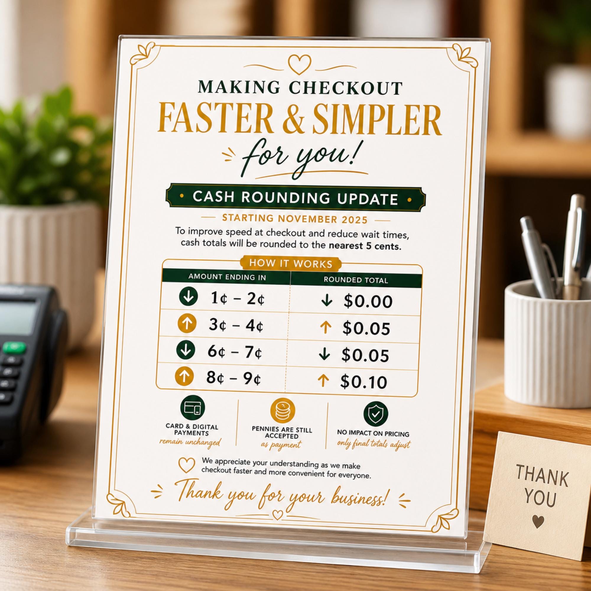 Cash Rounding Sign Penny Rounding Sign Printable, Cash Rounding Notice, Checkout Policy ...