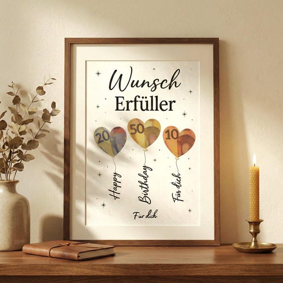 Wunscherfüller Geldgeschenk Geburtstag Vorlage | Geld verpacken Basteln | Last Minute Geschenk Frau Freundin | PDF Download A4