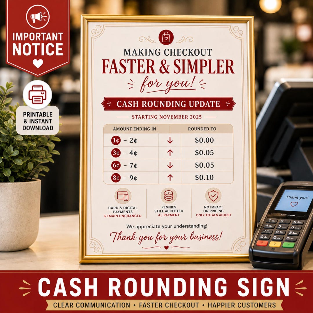 Cash Rounding Sign Example Penny Rounding Sign Printable, Cash Rounding Notice, Checkout Policy ...