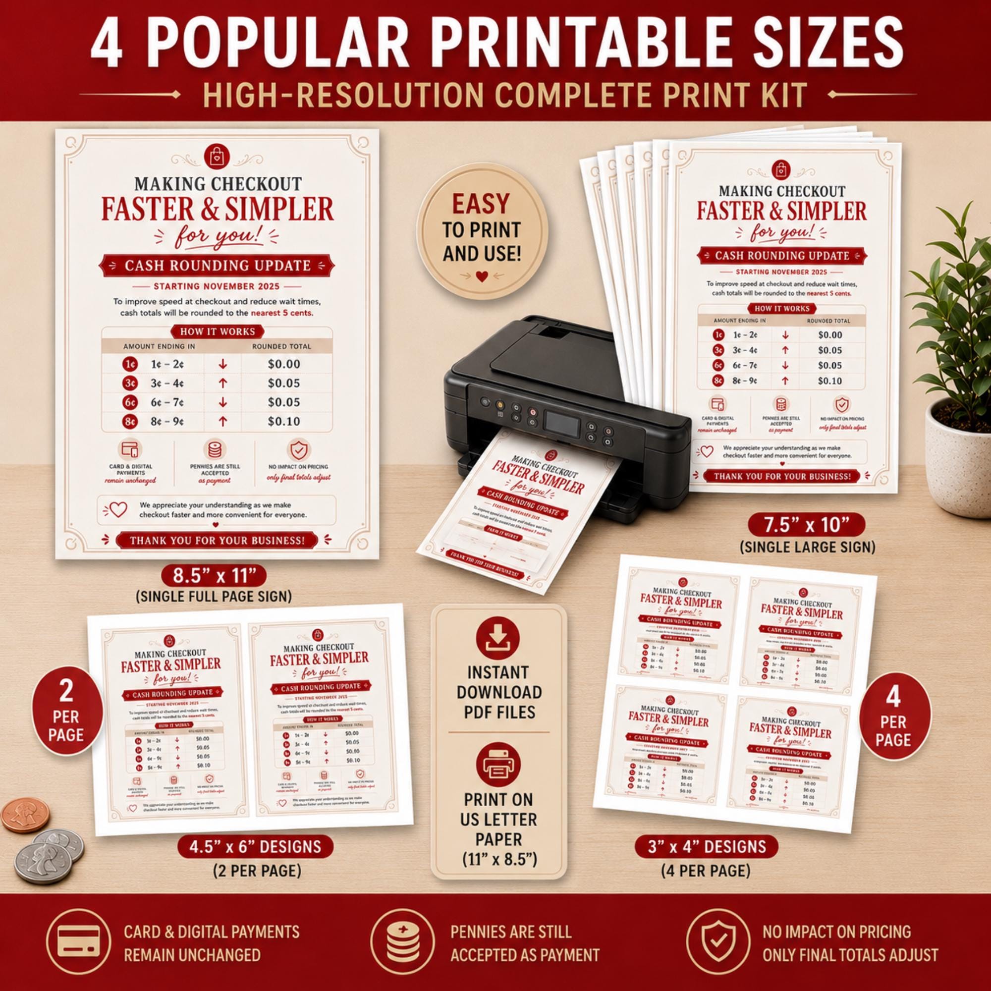 Cash Rounding Sign Penny Rounding Sign Printable, Cash Rounding Notice, Checkout Policy ...