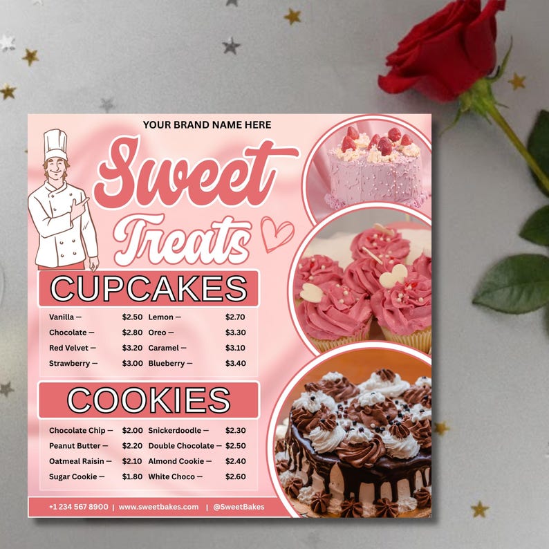 Editable Bakery Menu Template Canva, Cupcake Price List, Sweet Treats ...