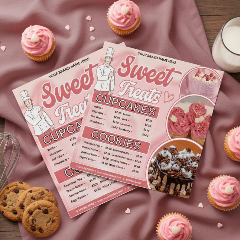 Editable Bakery Menu Template Canva, Pink Treats Price List Flyer for ...
