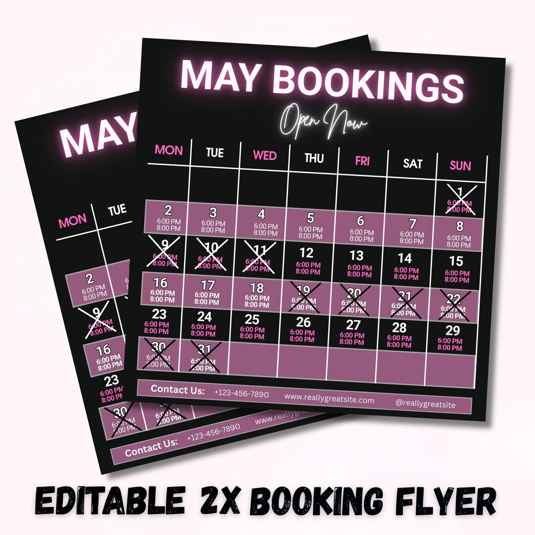 Bookings Open Template Canva, Monthly Appointment Calendar Flyer ...