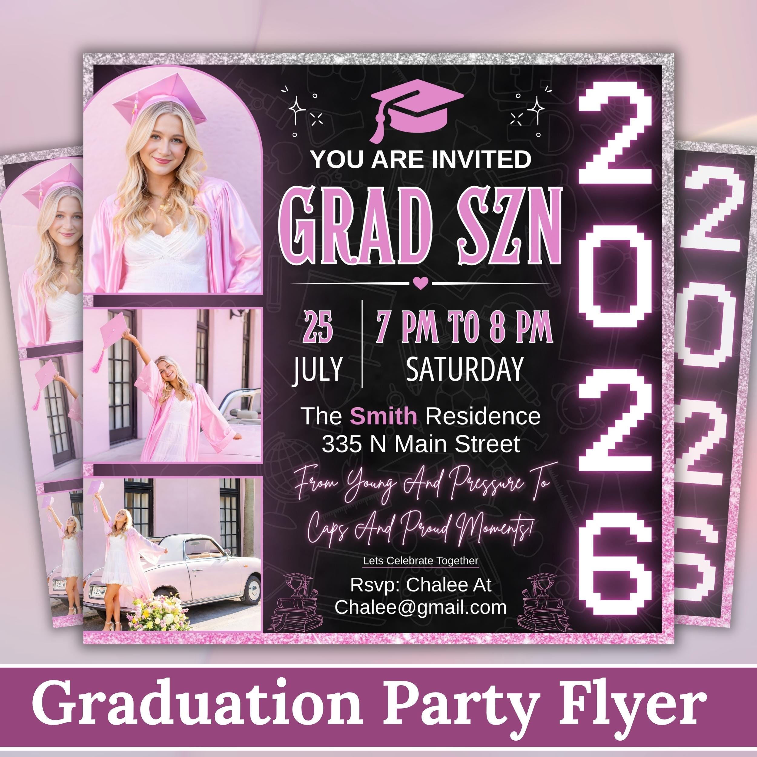 Editable Graduation Party Invitation Canva Template, Pink Grad SZN ...