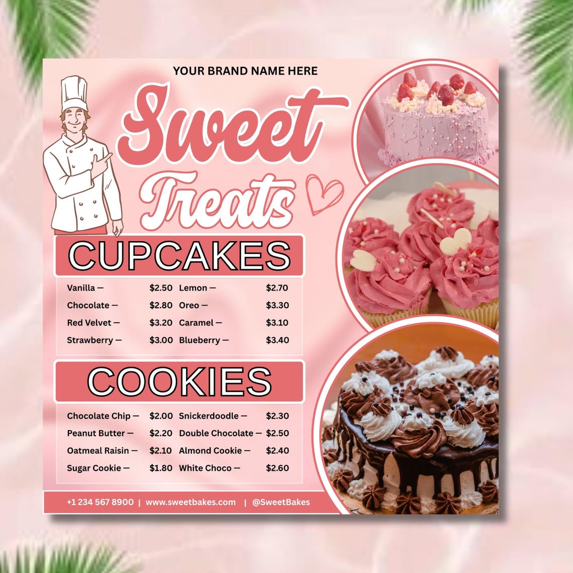 Editable Bakery Menu Editable Bakery Menu Template Canva, Cupcake Price List, Sweet Treats ...