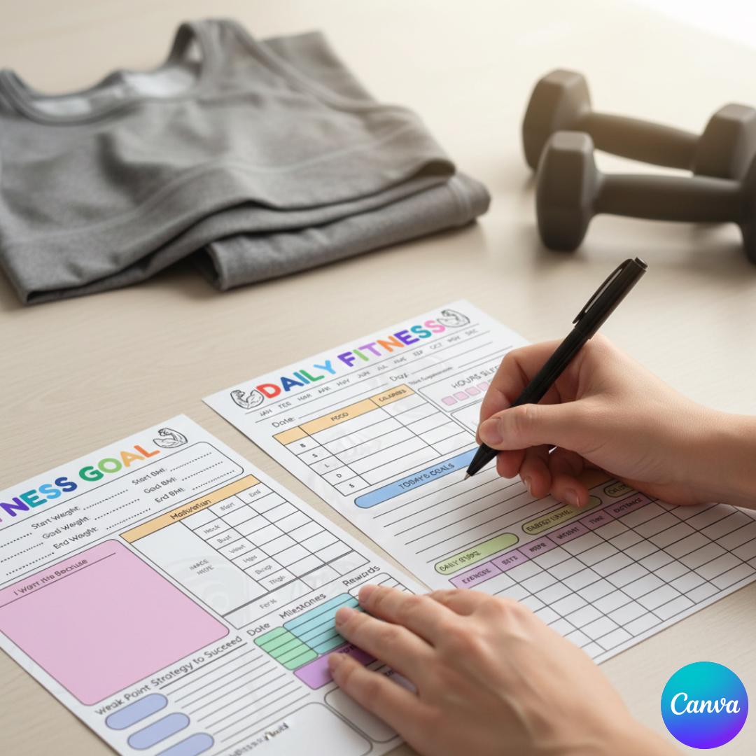 Editable Daily Fitness Planner Canva Template, Workout Meal Hydration ...
