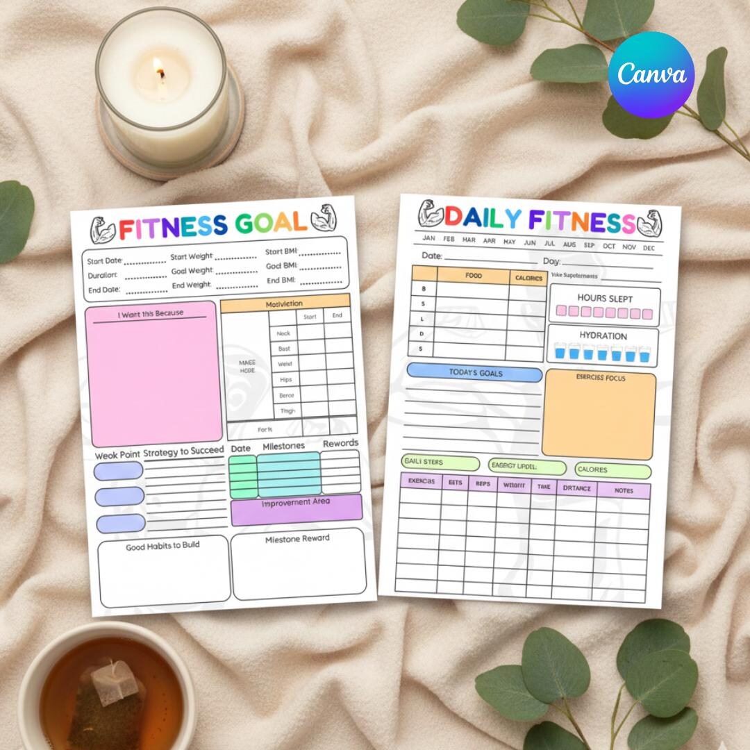 Editable Daily Fitness Planner Canva Template, Workout Meal Hydration ...