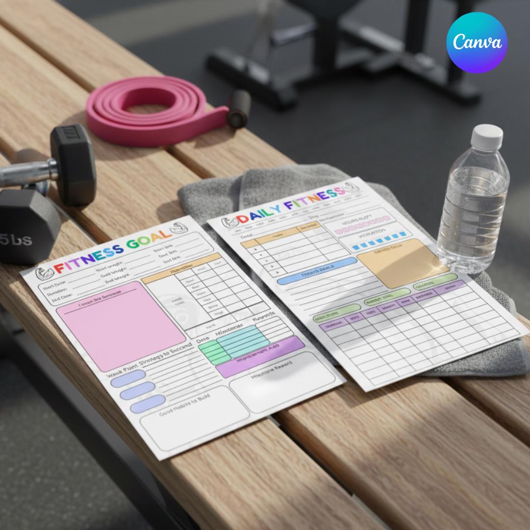 Editable Daily Fitness Planner Canva Template, Workout Meal Hydration ...