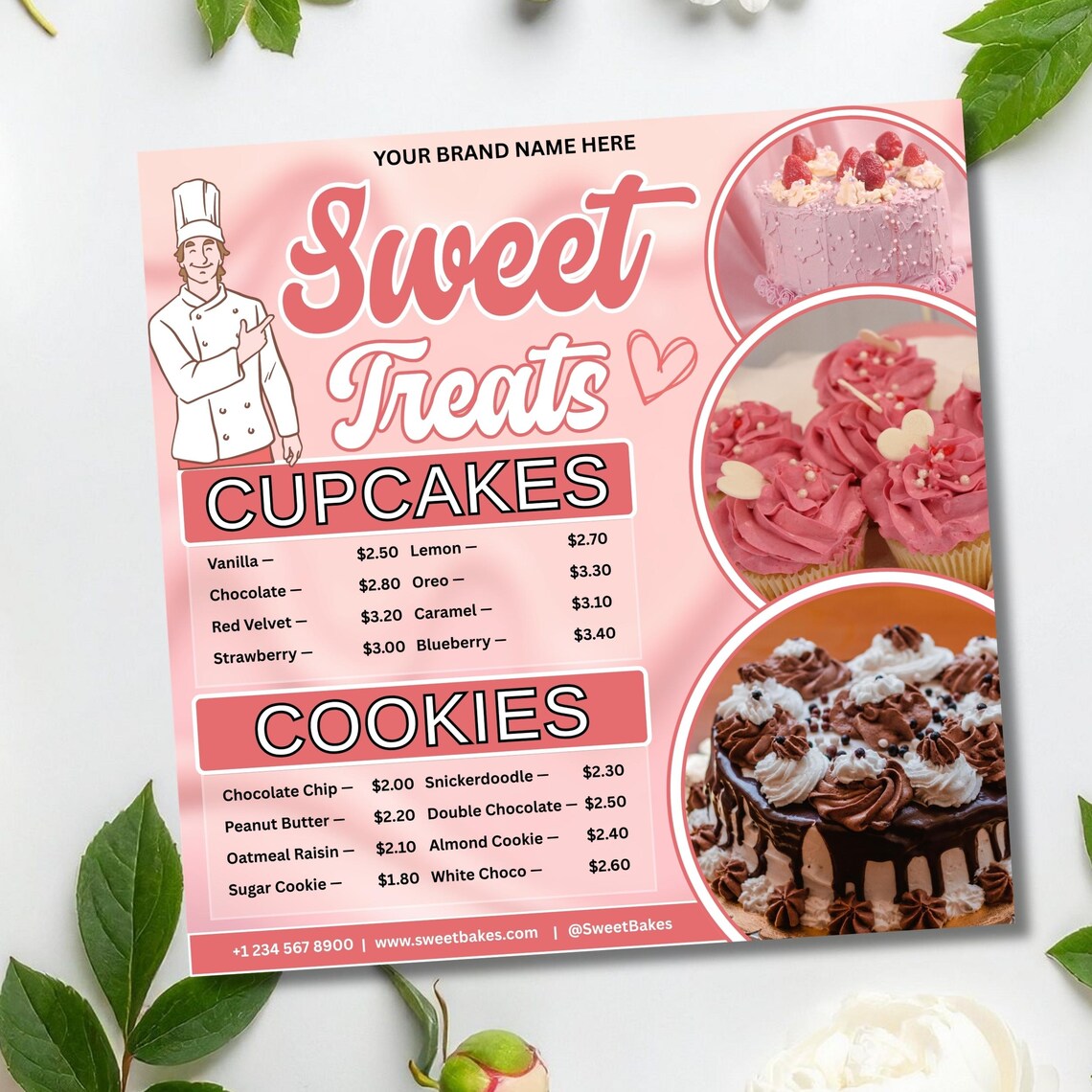 Editable Bakery Menu Template Canva, Cupcake Price List, Sweet Treats ...