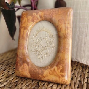 Vintage Cherub Angel Picture Frame Decoupage Oval Insert Handmade Style