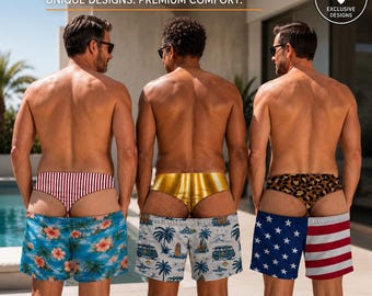 Roliga badbyxor för män, roliga badshorts, specialdesignade roliga boardshorts, strandshorts med optisk illusion, skämtpresent till män, badkläder för poolparty
