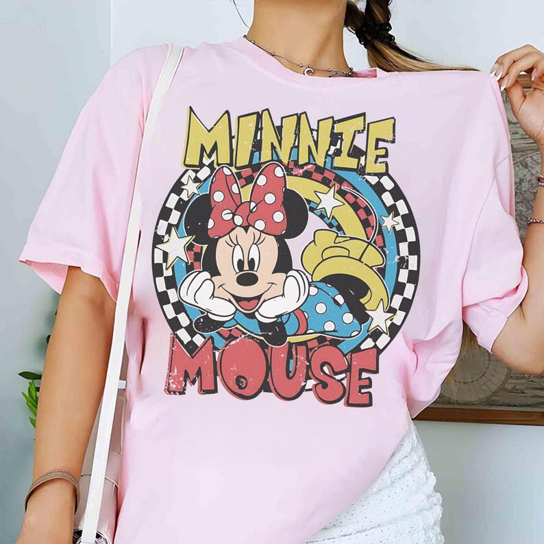 Retro Minnie Mouse png, Musse Pigg png, Mus png, Barntröja png design, Rutig png, Födelsedags-T-shirt png, Liten flicka png, Rolig Minnie Mouse png bild 1