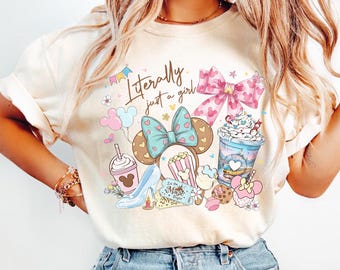 Disney Coquette Bow Literally Just A Girl PNG, Disneyland Girl's Trip PNG, Disneyland Mickey Minnie Ears Park Trip Shirt