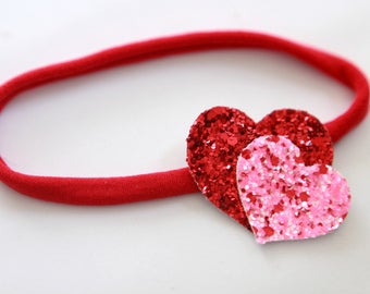 Valentine Heart Headband - Glitter Heart Headband - Valentines Headband - Baby Heart Headband - Nylon Headband