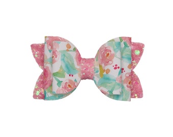 Coral Floral Hair Bow - Floral Bow Hair Clip - Floral Bow Headband - Baby Bow Hair Clip - Floral Bow Hair Clip - Baby Bow Headband