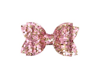 Rose' all Day Glitter Hair Bow - Glitter Bow Hair Clip - Gold Glitter Bow Hair Clip - Rose Gold Hair Bow - Pink Glitter Headband