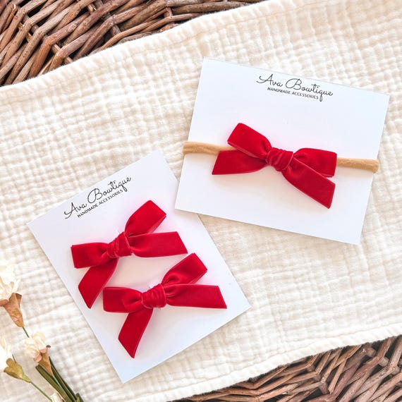 Red Velvet Bow Headband Red Pigtail Bow Baby Red Velvet