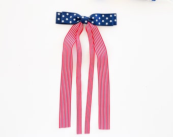 4th of July Hair Bow - July 4th Bow Barrette - American Flag Hair Clip