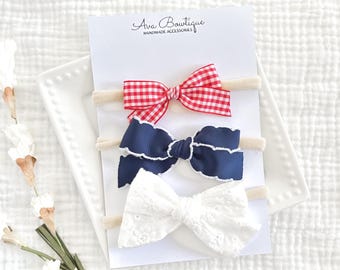 Baby Girls Bow Set - Newborn Headband Bows  - Girls July 4th Headband - Baby Summer Headband Set