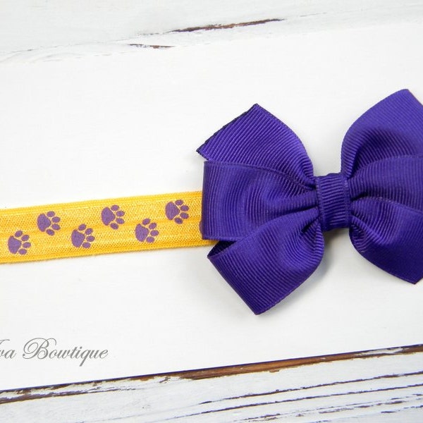 Purple and Gold Bow Headband - LSU Bow Headband - LSU Tigers Headband - Football Bow Headband