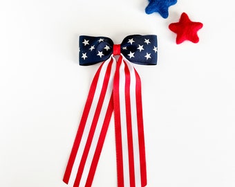 4th of July Hair Bow - July 4th Bow Barrette - American Flag Hair Clip