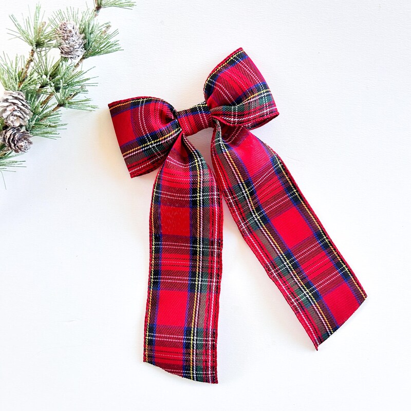 Double plaid Christmas hair bow clip main image 0