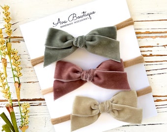 Velvet Bow Headband Set - Baby Bow Headband - Baby Shower Gift