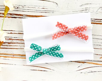 Baby Bow Headband Set - Coral and Turquoise Bow Headband - Baby Shower Gift