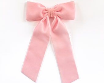 Clip de pelo de lazo de terciopelo rosa - Lazo de terciopelo para niñas - Pascua, Niña de las flores, Dama de honor, Lazo de pelo de Pascua,