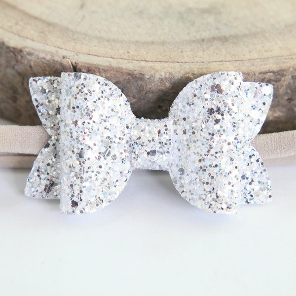 Diamonds Glitter Bow Headband - Silver Glitter Bow Headband - Silver Glitter Bow Hair Clip - Glitter Bow Hair Clip