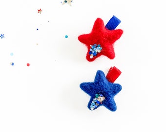 July 4th Star Hair Clip - Felt Star Barrette - Girls Star Hair Clip