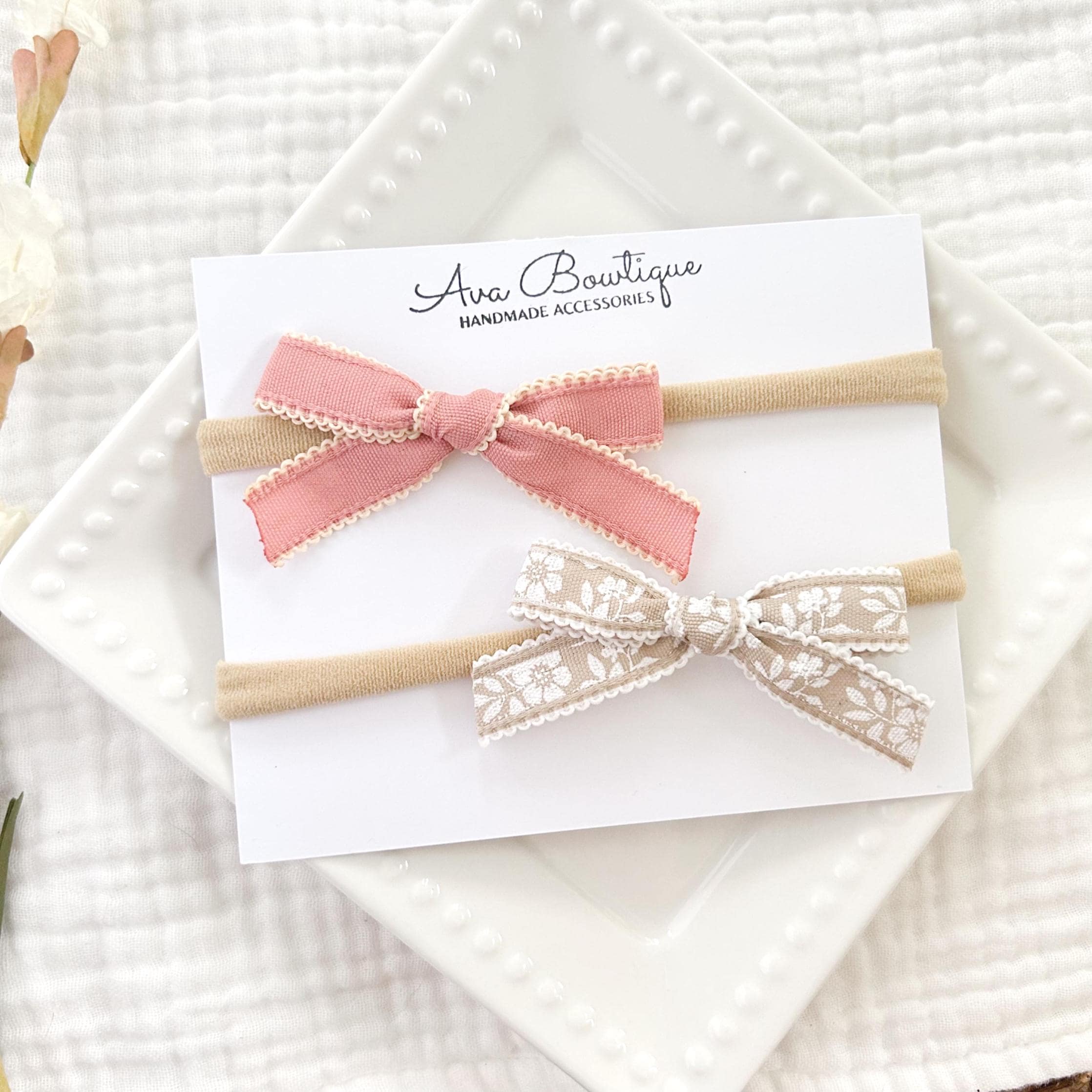Baby Headband Set - Baby Seersucker Bow Headband - Baby Girl Shower Gift