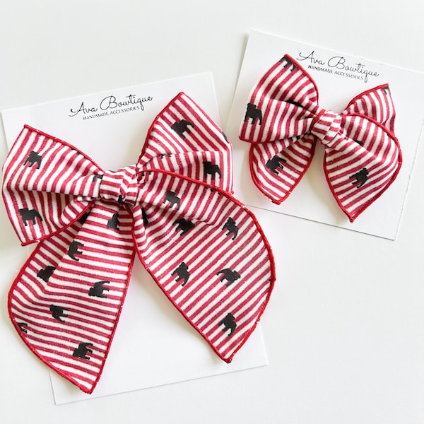 Georgia Bulldogs Hair Bow Red Black Stripe Gameday Accessory Girls Boutique Hair Clip Toddler Cheer Tailgate Football Spirit Gift Idea