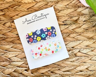 Floral Snap Clip Set - Girls Glitter Barrette - Girls Snap Clips - Toddler Snap Clips - Girls Birthday Gift