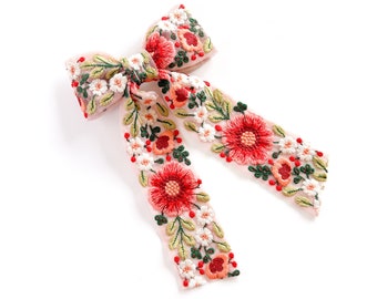 Noeud brodé bohème - Barrette noeud pour fille - Noeud floral brodé