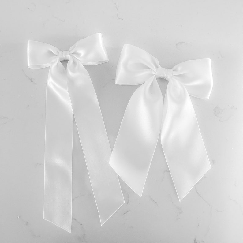 White Satin Bow Girls Satin Bow Satin Flower Girl Bow White Wedding Hair Bow Easter Hair Bow image 3