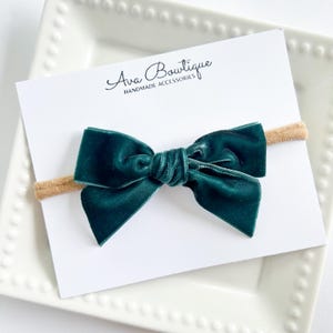 Hunter Green Velvet Headband - Holiday Bow Headband - Velvet Hair Bow - Christmas Velvet Bow - Hunter Green Hair Bow