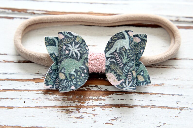 Dinosaur Bow Headband Faux Leather Bow Headband Dinosaur Headband Dinosaur Hair Clip Dinosaur Bow Hair Clip