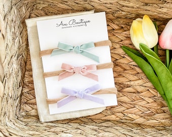 Velvet Bow Headband Set - Robin’s Egg, Blush and Lavender Baby Bow - Baby Shower Gift