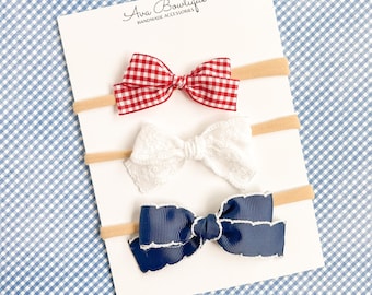 Red White and Blue Bow Set Newborn 4th of July Headband Girls Patriotic Hair Bows Infant Summer Hairbows Birthday Gift Photo Prop
