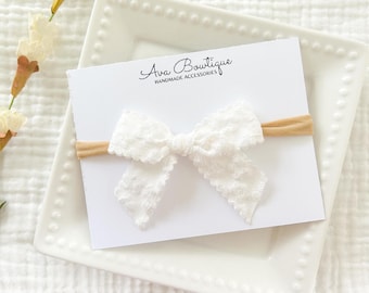 White Hair Bow - White Bow Headband or Hair Clip - White Pigtail Bows