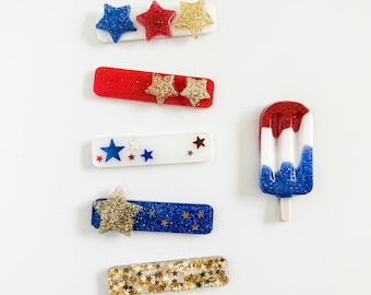 4th of July Hair Clip - July 4th Barrette - Glitter Hair Clip- Hair Accessories - Star Hair Clip