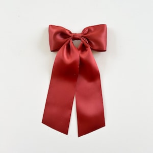 Rust Satin Hair Bow - Girls Rust Satin Bow - Satin Flower Girl Bow  - Fall Long Tails Bow