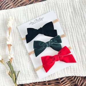 Velvet Hair Bow Set  - Baby Velvet Headband - Girls Velvet Bows