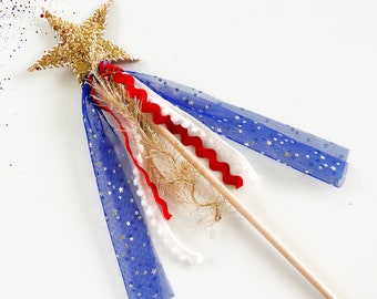July 4th Glitter Glow in the Dark Star Wand - Sparkle Star Wand Princess Wand - Party Favor Wand - Glow in the Dark Wand - Dress Up Play