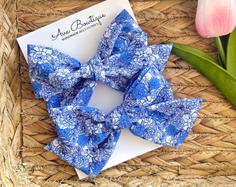 Girls Blue Floral Pigtail Bows - Toddler Floral Pigtail Hair Clips