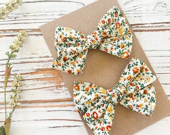 Floral Pigtail Bows - Girls Pigtail Bow Set - Toddler Piggie Bows  - Pumpkin Piggie Bow - Fall Pigtail Bows - Toddler Pigtail Bows