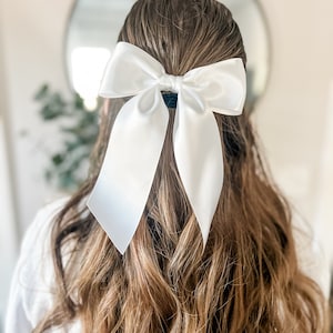 White Satin Bow Girls Satin Bow Satin Flower Girl Bow White Wedding Hair Bow Easter Hair Bow image 1